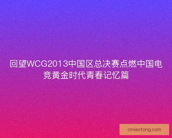 回望WCG2013中国区总决赛点燃中国电竞黄金时代青春记忆篇