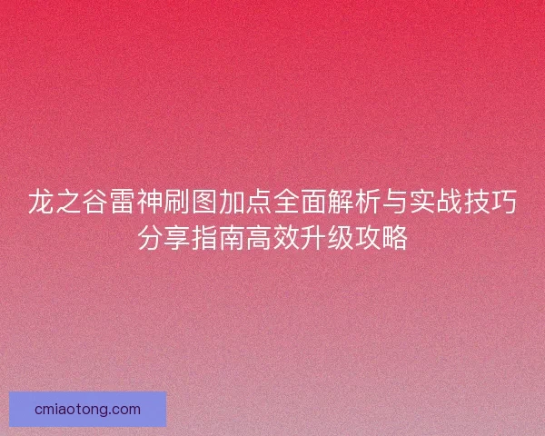 龙之谷雷神刷图加点全面解析与实战技巧分享指南高效升级攻略